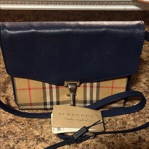 Burberry Navy and Beige Checkered Crossbody Bag